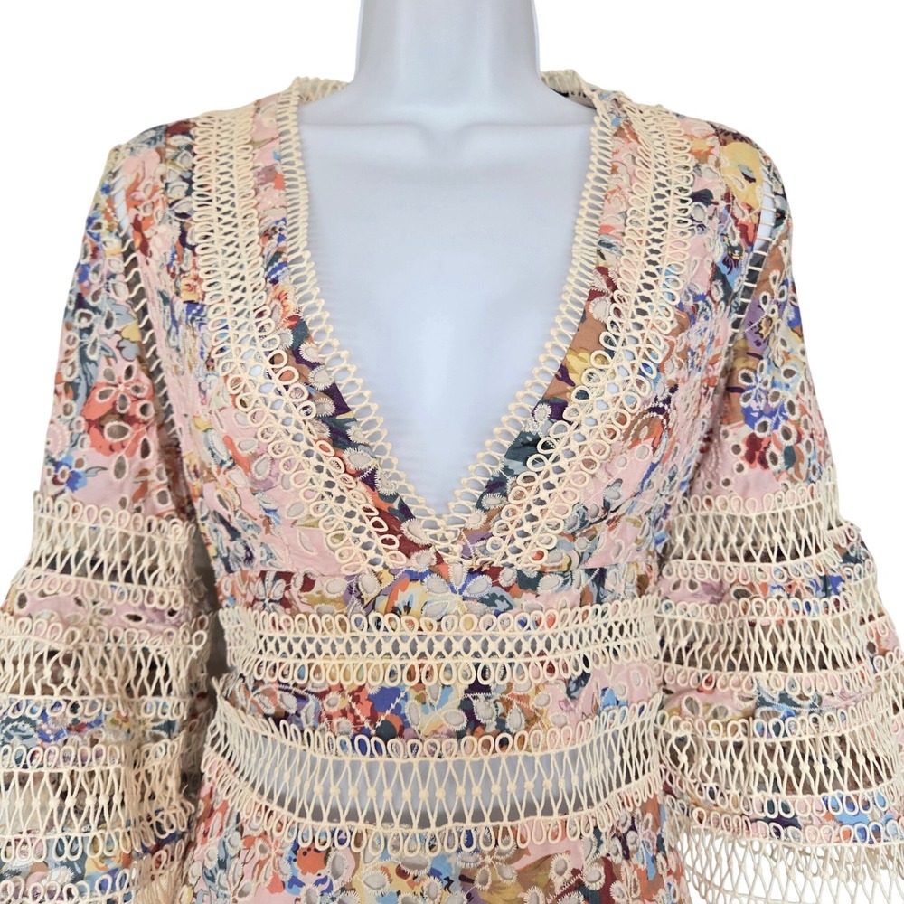 Few Moda Lovelorn Floral Eyelet Lace Flutter Mini Dress S Boho Romantic Cottage - Picture 3 of 12